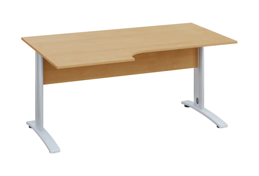 ERK 18 - 166 stůl kancelářský, rohový, levý, kovová podnož bílá, deska 18 mm, široký 1600 mm, javor horský